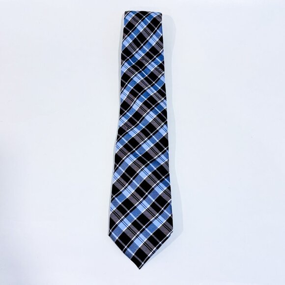 HUDSON ROOM Brown and light blue plaid silk tie * - Picture 2 of 4